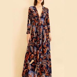 Farm Rio Floral Maxi Dress | Long Sleeve Boho V-Neck